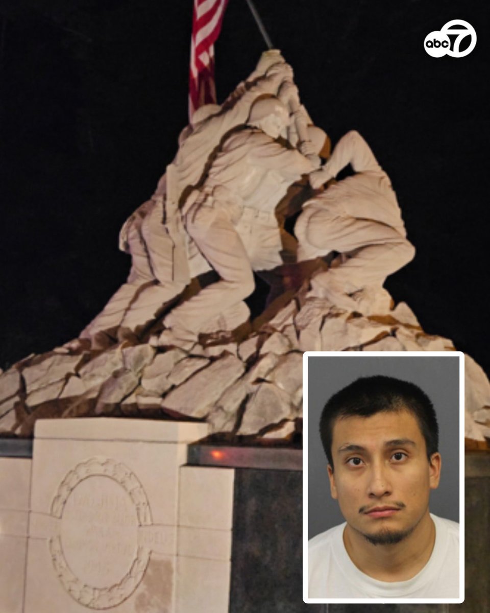 bennyjohnson's tweet photo. WaPo: A ‘Virginia Man’ vandalized the Quantico Iwo Jima Marines statue.

Reality: It was an illegal alien.

Per @BillMelugin_: Miguel Alonso Maldonado Soriano illegally entered the U.S. in 1999, was granted DACA by Obama in 2014, which was extended by the Biden admin in 2024. https://t.co/G5htoydsTl