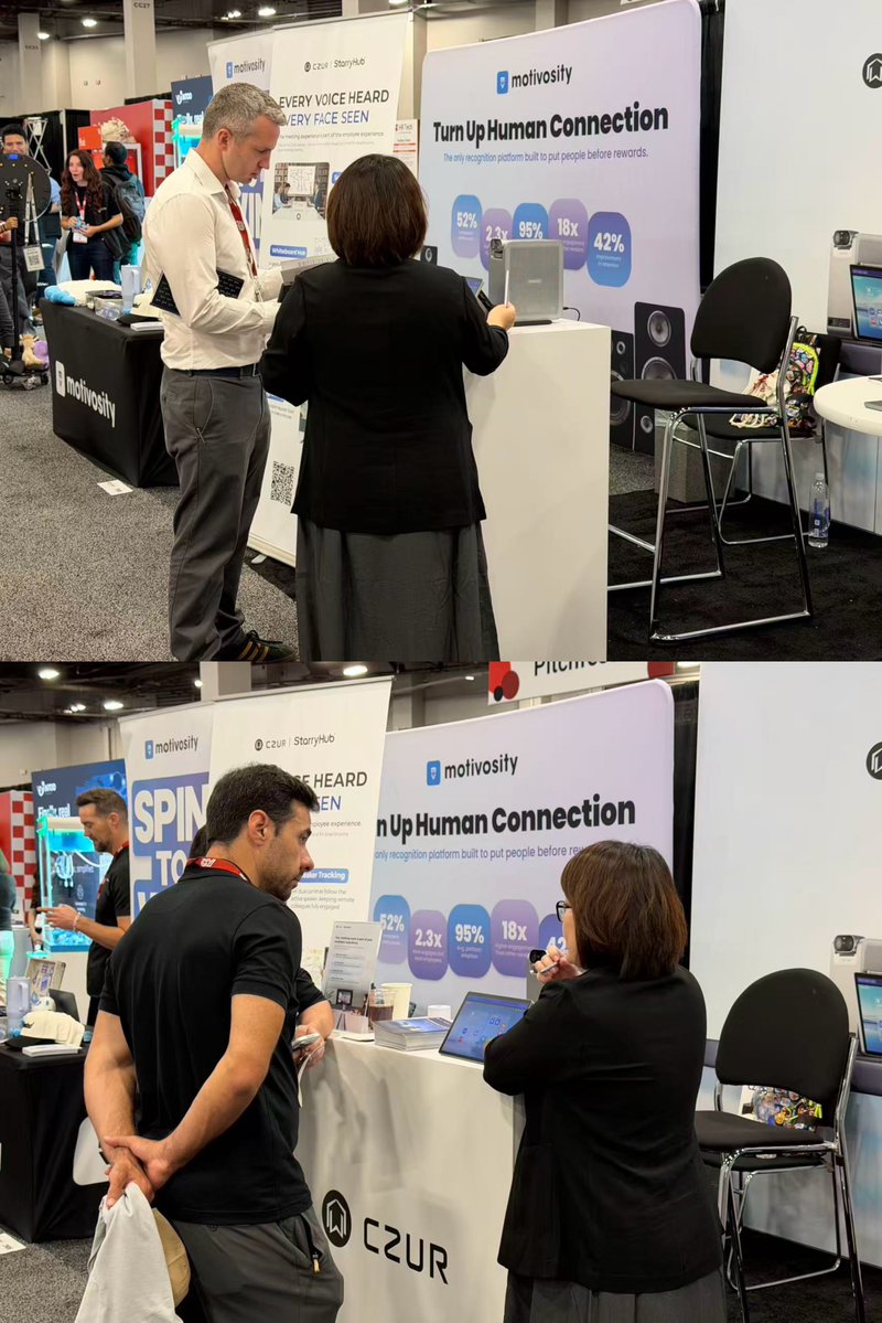 CZUROfficial's tweet photo. A few moments from HR Tech 2026! 👋✨
Thanks to everyone who stopped by our booth to check out StarryHub! It was great meeting you all and chatting about smarter meetings. 💙
#CZUR #StarryHub #HRTech2026 #SmartMeetings #exhibition https://t.co/EpyzuHiXuY