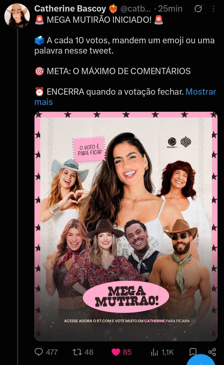 Renatareal2025's tweet photo. Os Mutirões da Catche dando uma surra no da Tina...
Se a Catche sair é falcatrua 👀
@RodrigoMCarelli @GalisteuOficial 
Enquete não ganha programa #FicaCathe https://t.co/HpaJXFTbLM
