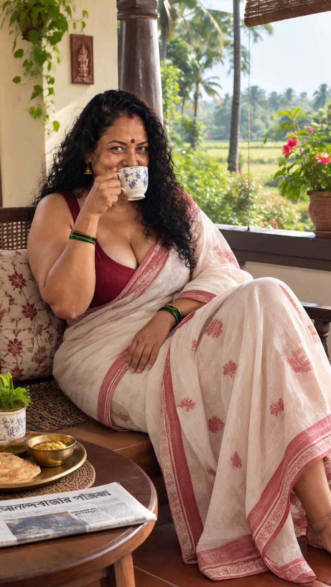 Rishika20021972's tweet photo. “শাড়িটা সামলাব, নাকি তোমার নজর? ☕😉 কাছে এলে কিন্তু চায়ের কাপটা ঠান্ডা হয়ে যাবে… আর সকালটা একটু বেশিই গরম! 😏🔥” https://t.co/oDSn5wCSBr
