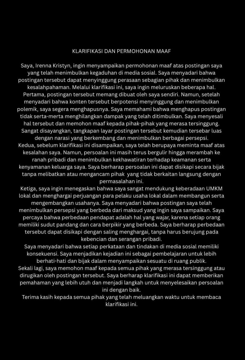 562side's tweet photo. si irenna ini langsung klarif sana-sini, kayaknya beneran takut di boikot netizen deh?

soalnya kl di boikot kan nanti produk-produk dia jadi nggak laku, terus dia nggak ada pemasukan, kl gaada pemasukan nanti “takutnya” gabisa menuhin “gaya hidup dia” yang TINGGI itu https://t.co/ZqdrXQKDYg