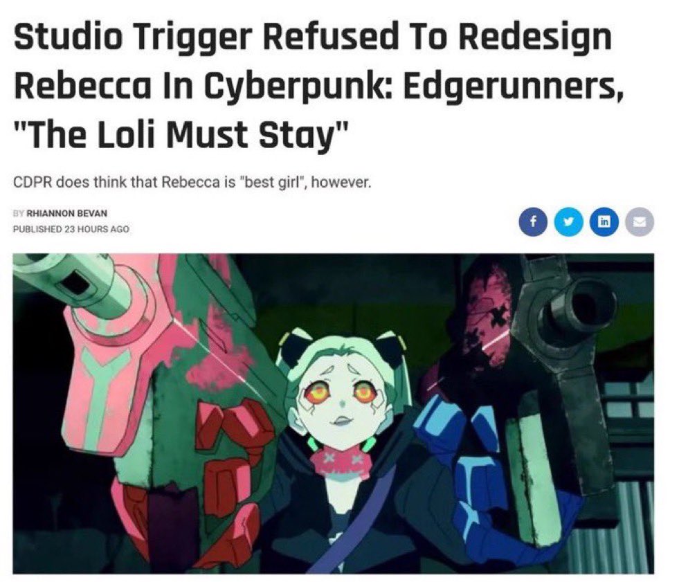 RustyBud_'s tweet photo. To be clear I know Rebecca is officially labeled as a loli (as weird as I think they are for making her design like that) I was just being clear that Roman is an actual kid 

I also hated Rebecca in the first edgerunners 👍 https://t.co/P6ihaSPOxM