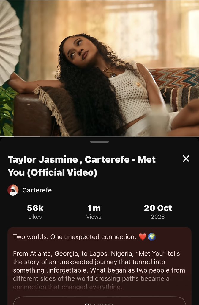 Muzephoriaa's tweet photo. 🚨 BREAKING NEWS! 🚨
MASSIVE MILESTONE! 🎉🔥
The official music video for "MET YOU" by Carter Efe &amp; Taylor Jasmine has officially hit 1 MILLION VIEWS on YouTube in just 3 DAYS! 📈🚀💥 https://t.co/nkebb3wR82