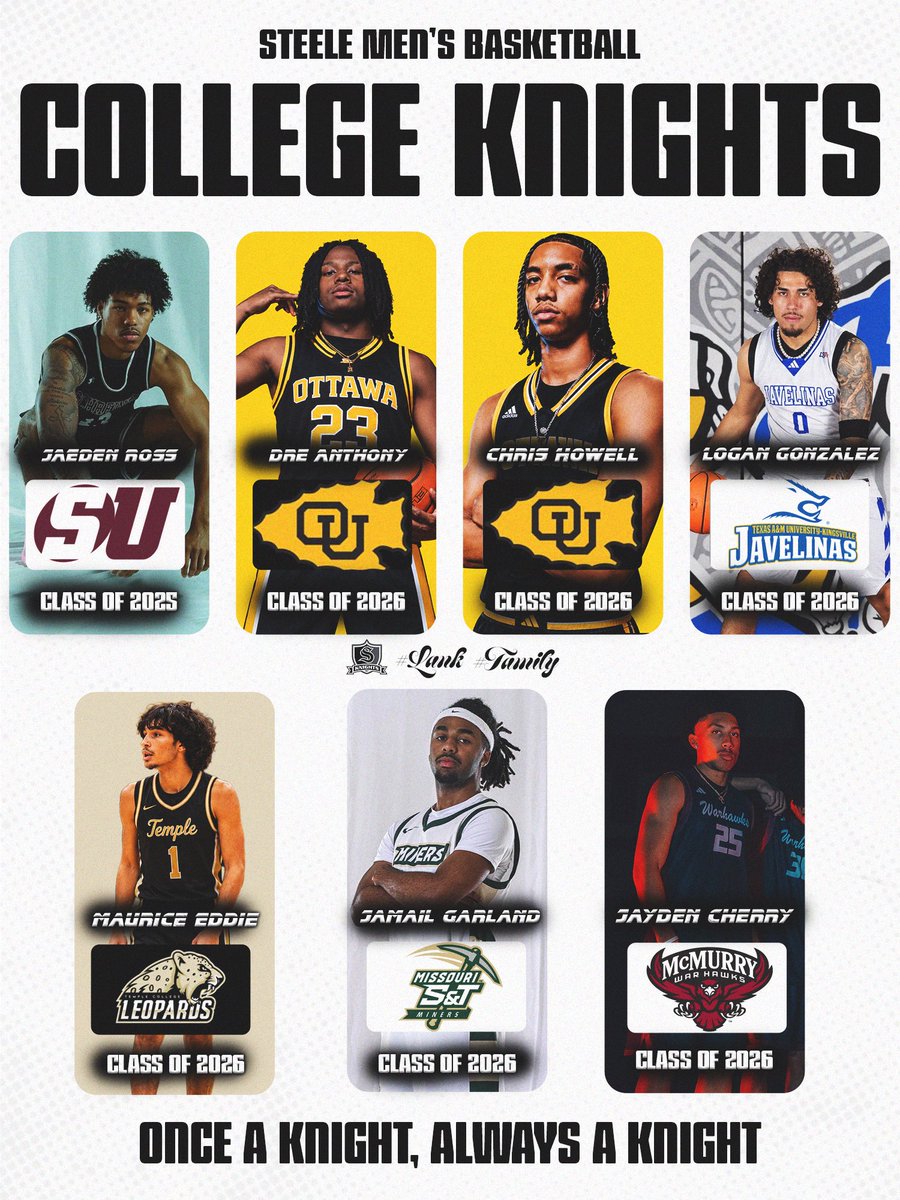 SteeleHoops's tweet photo. From Steele High School to the next level📈
We’re proud of our Steele Basketball alumni who are currently continuing their basketball journeys at the collegiate level!
Good luck this year and we can’t wait to follow the journey! #WeAreFamily
ONCE A KNIGHT, ALWAYS A KNIGHT! 🏀 https://t.co/XYZszqnXJG