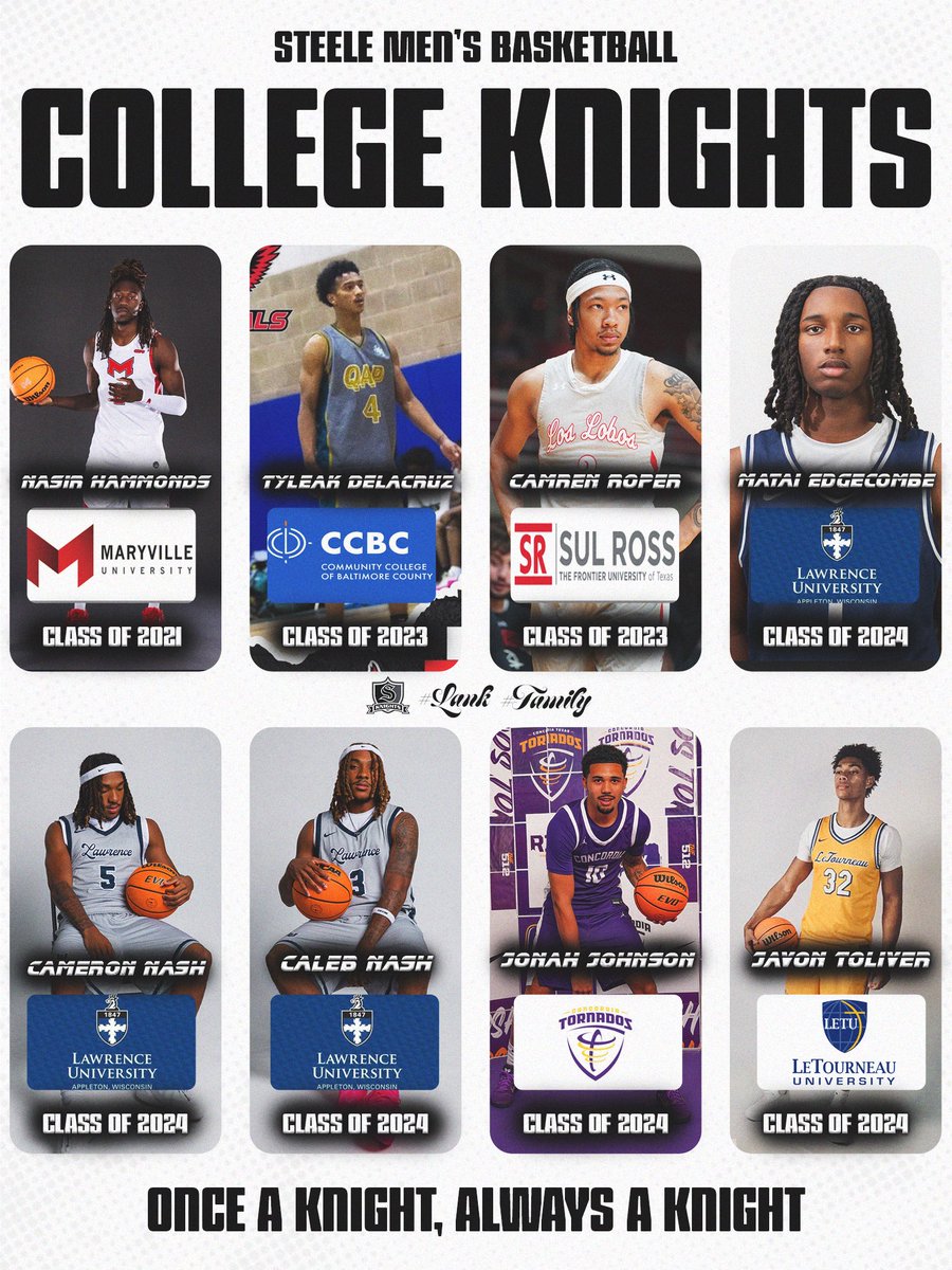 SteeleHoops's tweet photo. From Steele High School to the next level📈
We’re proud of our Steele Basketball alumni who are currently continuing their basketball journeys at the collegiate level!
Good luck this year and we can’t wait to follow the journey! #WeAreFamily
ONCE A KNIGHT, ALWAYS A KNIGHT! 🏀 https://t.co/XYZszqnXJG