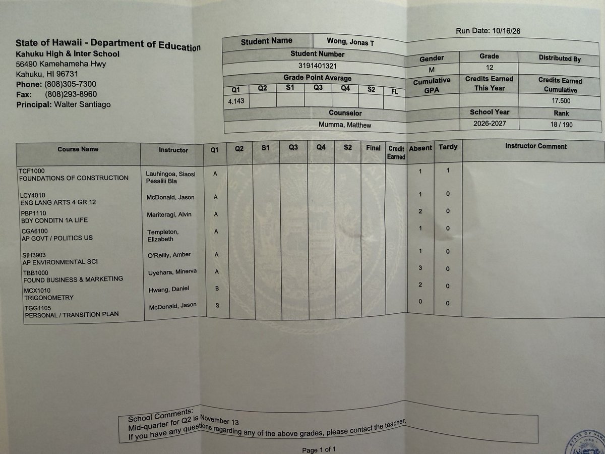 JonasWong_12's tweet photo. 4.14 1st Quarter GPA. Working hard in the classroom and on the field! 👊#STUDENTathlete #lockedin https://t.co/tdqZ3Y1yOI