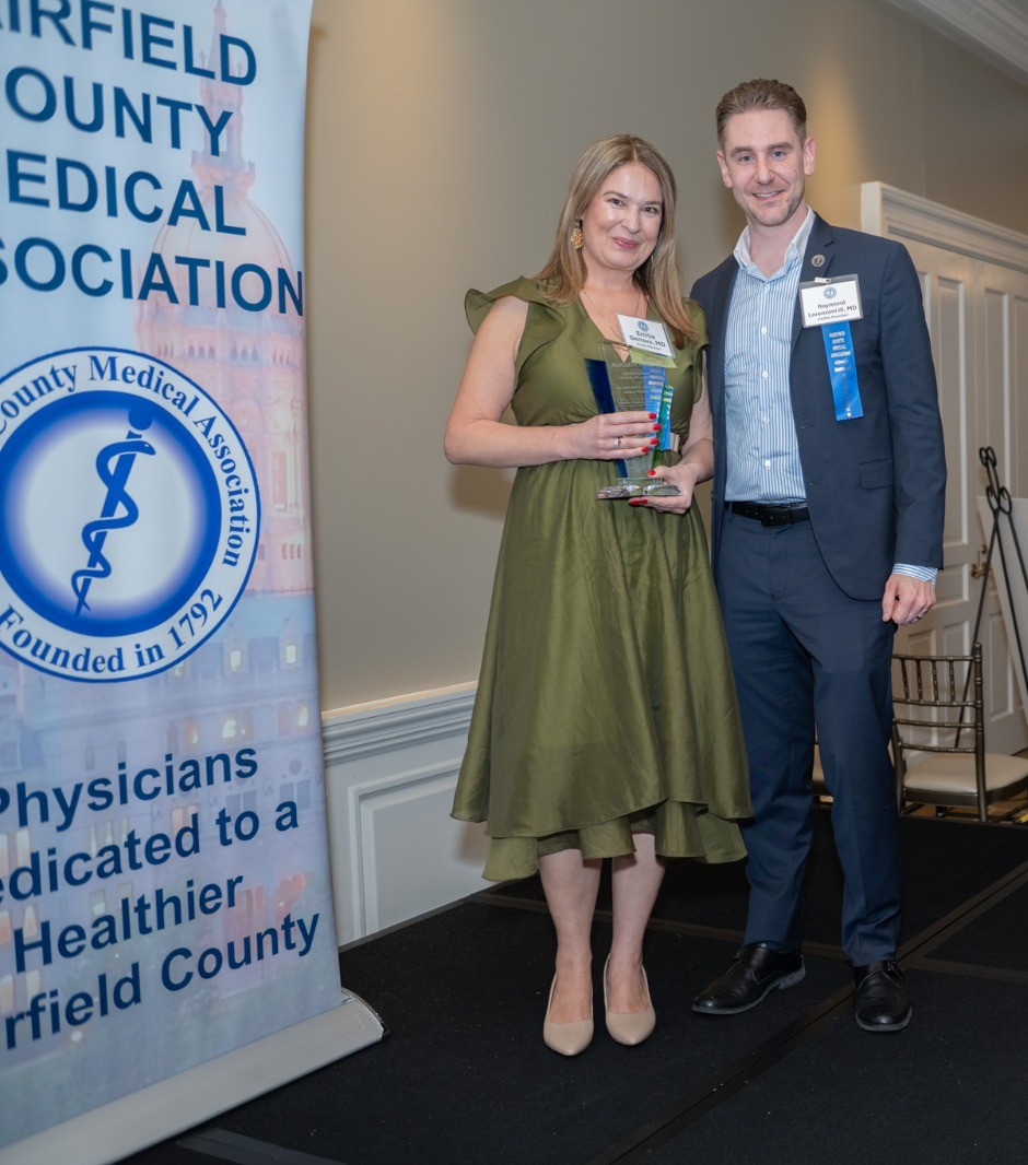 FCMedicalAssn's tweet photo. Congratulations to Emilia Genova, MD, FACS, recipient of FCMA 2026 Dr. Melville G. Magida Award! A surgeon at @HartfordHealthC St. Vincent’s Medical Center, Dr. Genova was recognized for her exceptional surgical skills, compassionate patient care and dedication to the community. https://t.co/wwDFp9dTBO