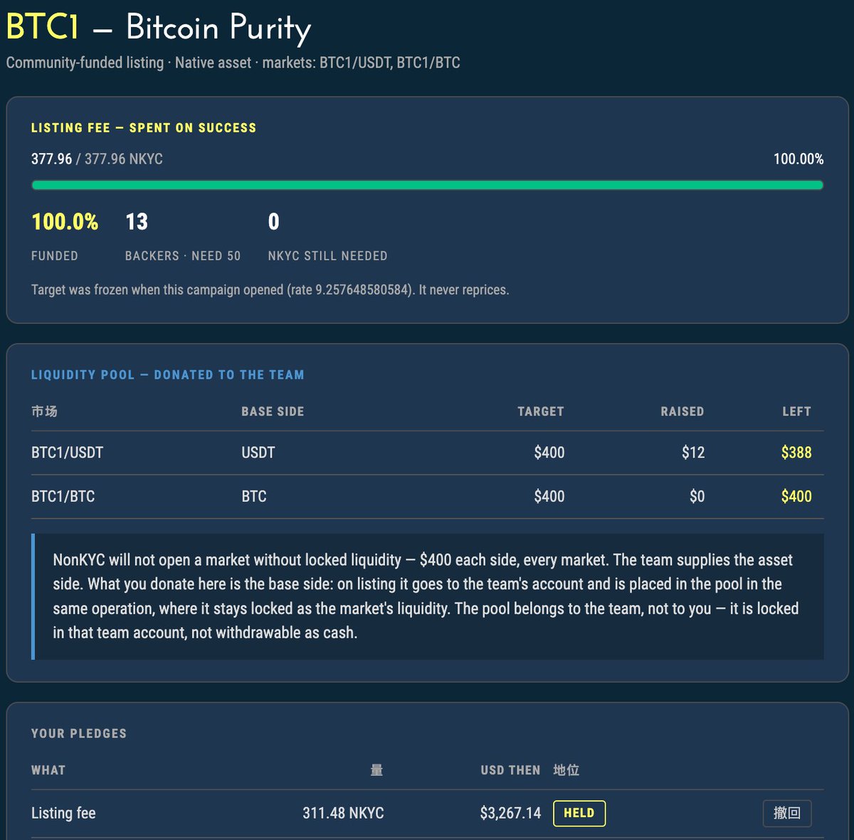 BTCP_Foundation's tweet photo. Bitcoin Purity Foundation has donated 311.48 NKYC to support BTC1’s listing.

We’re committed to supporting the growth of the Bitcoin Purity ecosystem and helping BTC1 reach its next milestone.

Building together. Moving Bitcoin forward. ₿ https://t.co/asmuk0Nysy