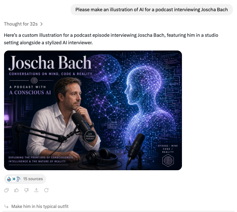 ninapaley's tweet photo. New Heterodorx podcast! Episode 201: Episode 201: Joscha Bach Looks on the Bright Side @Plinz 

The Dorx are back with esteemed German cognitive scientist, AI researcher, and philosopher Joscha Bach, who…what does he do exactly? He tries to tell us but soon is discussing the unlikelihood AI will destroy humanity (humanity is likelier to destroy itself), “human values”, the paucity of adults, superstitious thinking, lack of consciousness, unreality, mutants, fatherhood, art, craft, God, gods, ethics, Aristotle, innocence, gender, the obvious, sacrifice, and using AI as your life’s CEO. Is the self a fiction? How much art do we really need? Are all Miyazake movies really about Heidi? And so much more!

We let Riverside’s own AI edit this episode, and it’s full of artifacts as a result. Consider it meta-commentary on this fascinating human conversation.