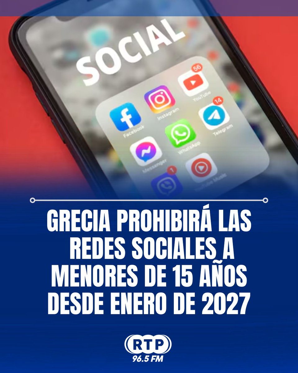 RtpEcuador's tweet photo. El Parlamento de Grecia aprobó una ley que prohibirá el acceso a las redes sociales a menores de 15 años a partir del 1 de enero de 2027. La normativa obliga a las plataformas digitales a implementar sistemas de verificación de edad que protejan la privacidad de los usuarios.

El Gobierno busca reducir los efectos del uso excesivo de las redes sociales en el sueño y la concentración de los menores. La responsabilidad de aplicar las restricciones recaerá en las plataformas, sin multas para los padres.

🔵Síguenos
#Grecia #RedesSociales #MenoresDeEdad