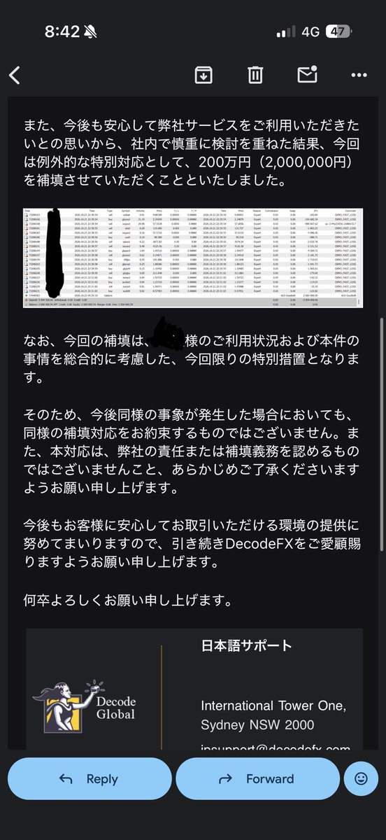 sontaku_zero_fx's tweet photo. 自分が使ってる海外FXのDecodeFXさんがお名前.comのハッキングの件に対して一部補填してくれました😭
正直ブローカー側に非は無いと思っていたので、今回の対応に感謝しかないです！
この恩は一生忘れません😭
トラブル時の対応で会社の信頼度って問われますね🥹
#DecodeFX #お名前ドットコム https://t.co/6WYXi1HlIH