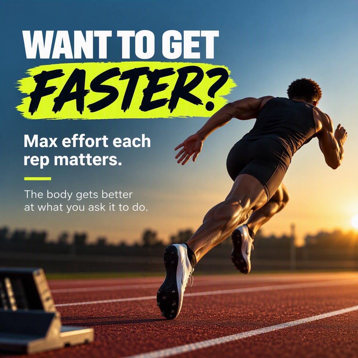 SimpliFaster's tweet photo. Want to get faster? 

The intent of the sprint matters.

Under the SAID Principle, training should reflect the quality you're trying to develop. 

For speed and acceleration work, that means running each sprint rep at maximal effort.

Train the quality you intend to target.

Equipment quotes: https://t.co/uEHMcVIF69