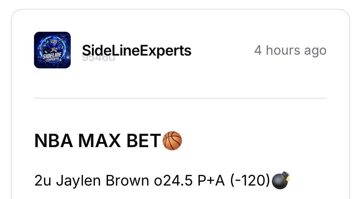 SideLineExperts's tweet photo. 2u Jaylen Brown o24.5 P+A (-120)💣✅✅✅

Massive day. Now Jokic get some boards baby! https://t.co/rPuuMoT0t8