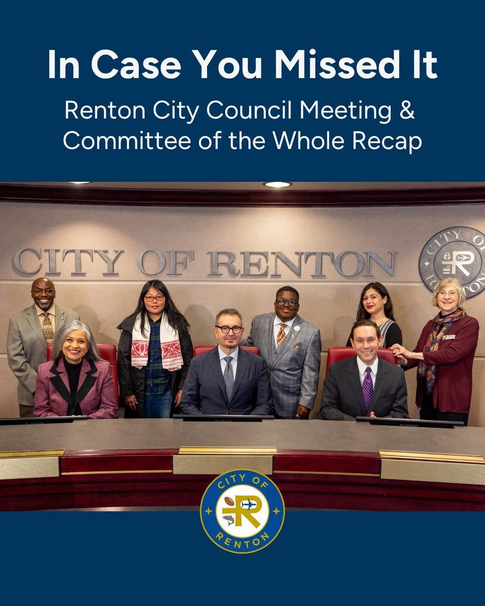 CityofRenton's tweet photo. In Case You Missed It: Here’s your weekly recap with the important details from Monday’s Committee of the Whole and council meeting. Find meeting summaries for October 19, 2026: https://t.co/sztRPyXvpN https://t.co/Ipnahq4UAL