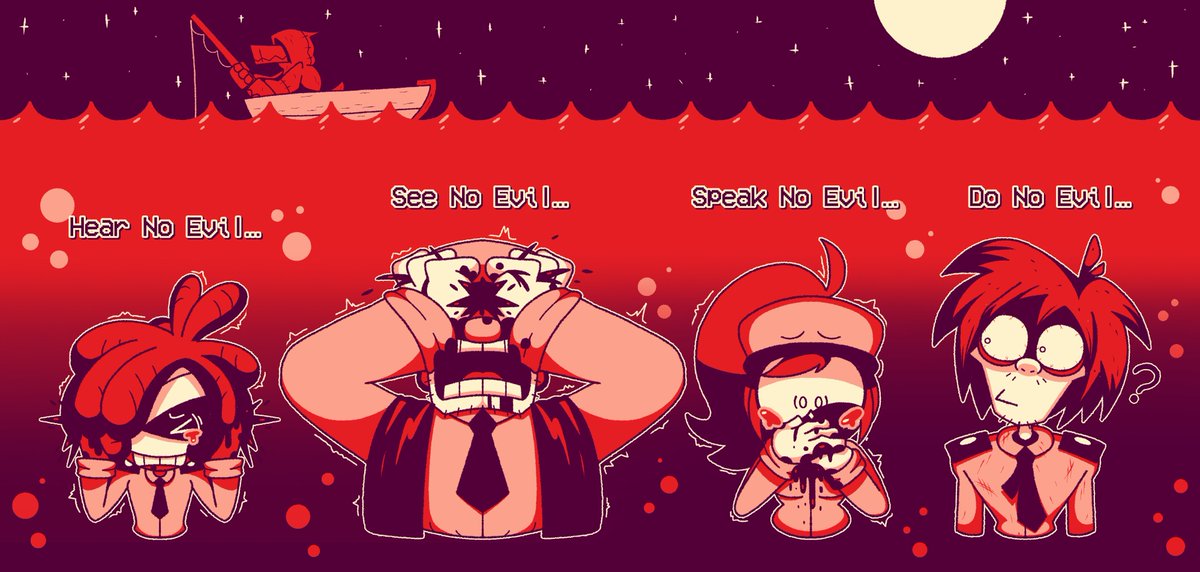 MRiothZ's tweet photo. The wise night guards says:

Hear no Evil...
See no Evil...
Speak no Evil...
Do no Evil...

See you all tomorrow...
#frickbears3 #fivenightsatfrickbears3 https://t.co/jXVhTXS0oN