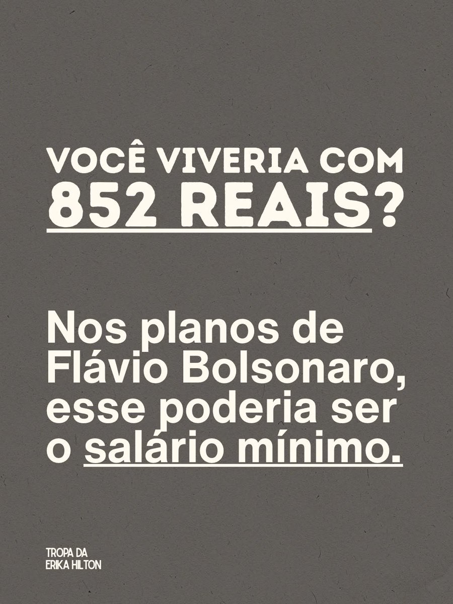 Idalina_Prates's tweet photo. Você viveria com 852 reais?

Nos planos de Flávio Bolsonaro, esse poderia ser o salário mínimo hoje.

FLÁVIO ODEIA TRABALHADOR
#LulaVaiVirar https://t.co/DXgr8Mvn89