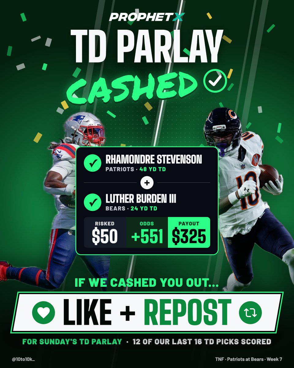 10to10k_'s tweet photo. 💥 TD PARLAY BANGGGGGGG!!!!! 💥

+551 HIT BEFORE HALFTIME 💰
TD parlays cashed SUNDAY, MONDAY and THURSDAY 🔥
12 of our last 16 TD picks have scored

❤️ LIKE + REPOST &amp; I'll DM you 4 days of VIP FREE!! https://t.co/xuYYL6BhgU
