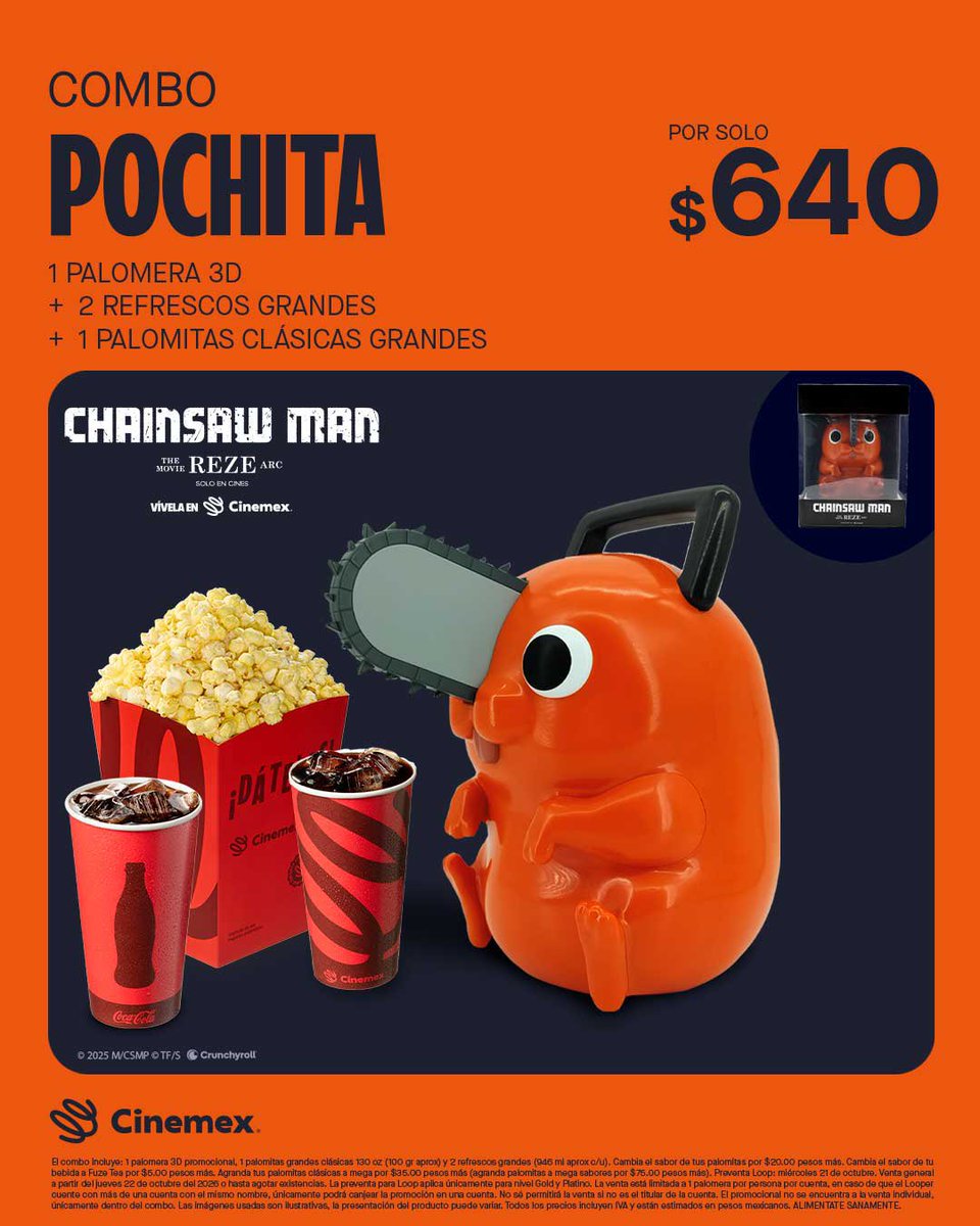 chainsawmanjoho's tweet photo. 海外の一部の映画館では10月29日から
ポチタのポップコーンバケツと劇場版 チェンソーマン レゼ篇のコップの販売が開始されるそうです。

ポチタ欲しい… https://t.co/nZLb0yT0O8