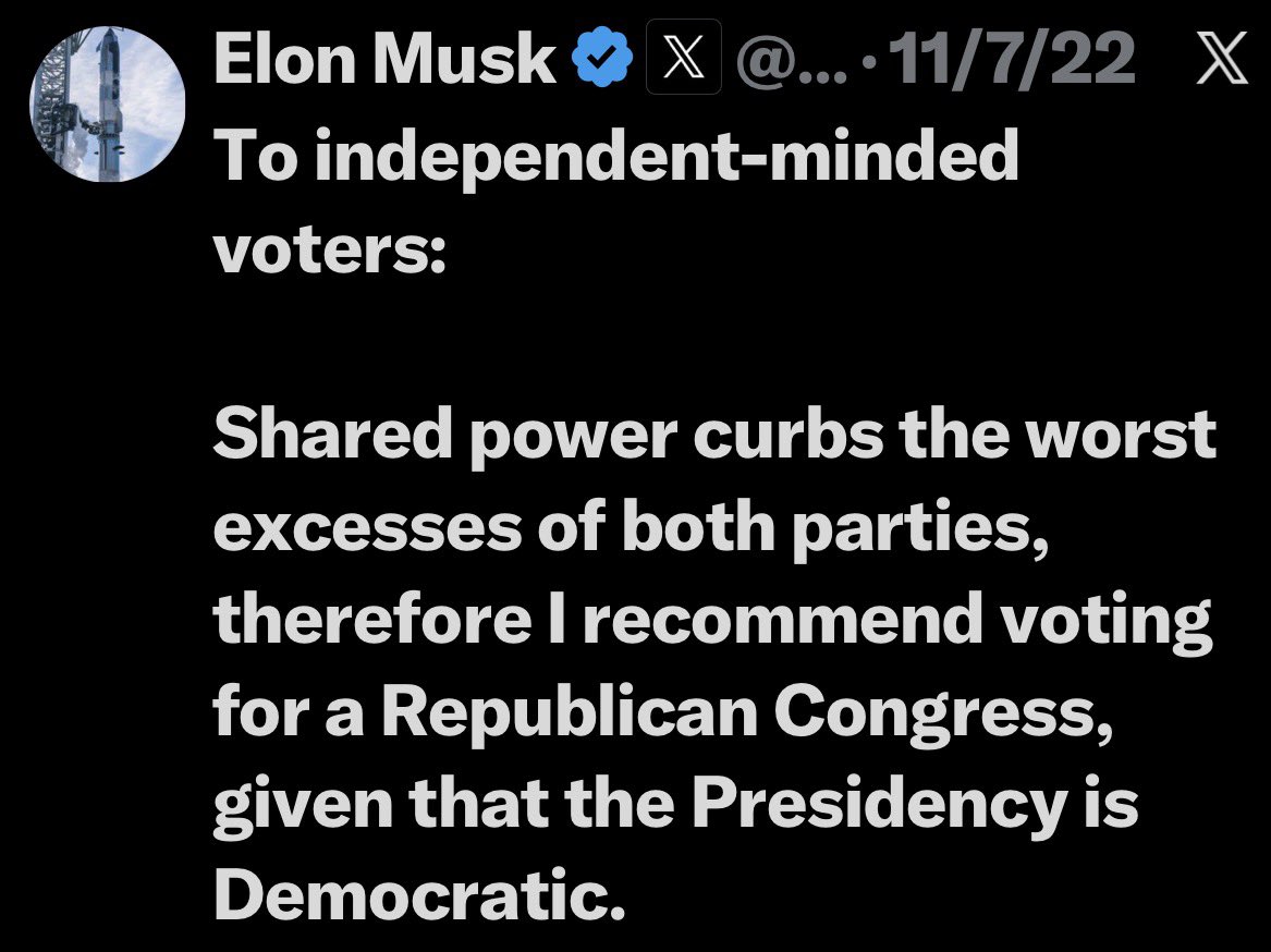 GaryPetersonUSA's tweet photo. Crap, I guess we have to vote blue this year, as per #TheMuskRule. https://t.co/8sIpo0AFlz