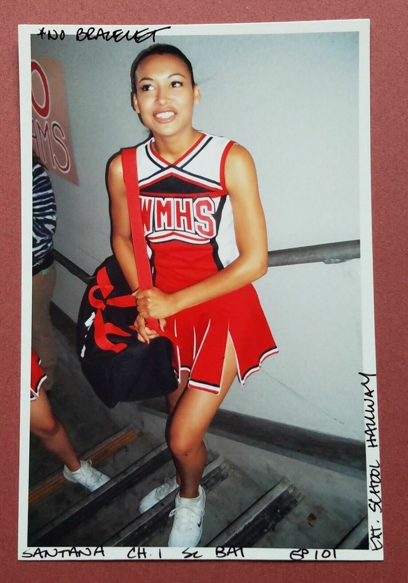 neonnostalgia's tweet photo. naya rivera as santana lopez in her cheerios uniform bts of glee❣️ https://t.co/xpkrYqnBjO