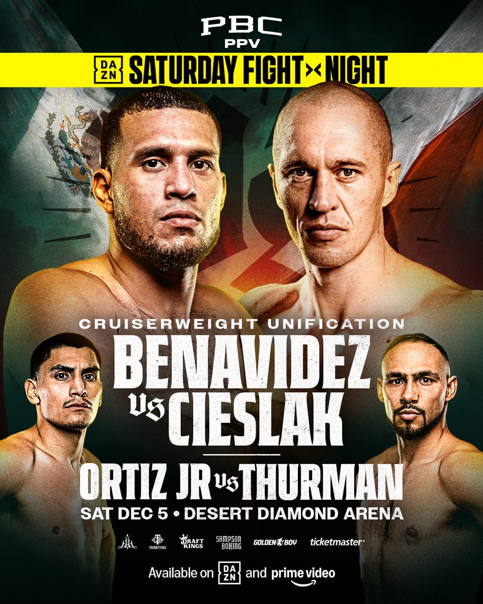 premierboxing's tweet photo. The present, the past, and the future of boxing, all on one night. 🥊

#BenavidezCieslak | Dec. 5 | LIVE on PPV on DAZN &amp; Prime Video https://t.co/kF3QWJi8Fd