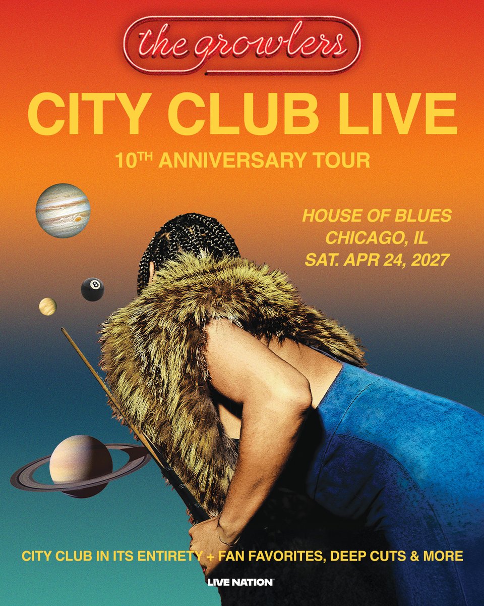 HOBChicago's tweet photo. ON SALE NOW —  @theGROWLERS City Club Live 2027 is on sale now! Celebrate 10 years of City Club at House of Blues on Sat. April 24. The album performed in its entirety + fan favorites, deep cuts and more.

https://t.co/iKgQMDE22n https://t.co/LAwhmNo2Lr