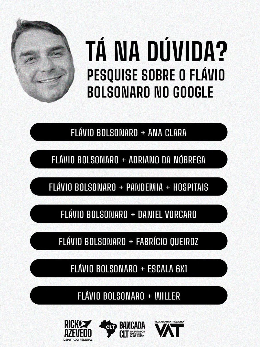 rickazzevedo's tweet photo. TÁ INDECISO? Essas pesquisas podem te fazer decidir quem merece seu voto no domingo. Cada uma esconde algo que Flávio Bolsonaro não quer que você saiba. 

Pense bem em quem você quer na presidência para defender você e sua família. https://t.co/hEpdiZryyy