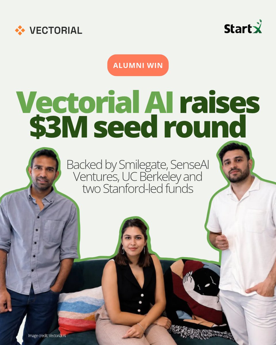StartX's tweet photo. Vectorial AI just raised a $3M seed round to make user research as fast as building software 🚀

Congrats to StartX founders Jasmine Kaur, Rahul Garg and Taranveer Singh!

With Stanford-led funds in the round and the StartX community in their corner, they’re just getting started. https://t.co/1FCsU7lJII