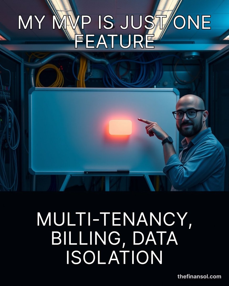 thefinansol's tweet photo. An MVP isn't one feature. It's multi-tenancy, data isolation, billing, and one feature. Skip the architecture and you're not shipping an MVP, you're shipping a rewrite. #SaaS #TheFinansol https://t.co/i5eR5F13dN