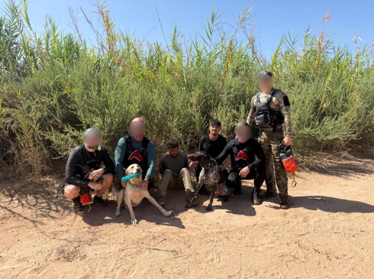 USBPChiefELC's tweet photo. Two Mexican nationals crossed the border illegally near #Calexico, CA and attempted to hide in the canal. BORSTAR’s search-and-rescue K-9s put their training to work and found them. 🐕

Both are now drying off in a cell and in removal proceedings.

BORSTAR: “So Others May Live.”

#USBP #CBP #DHS #ELCENTROSECTOR #k9