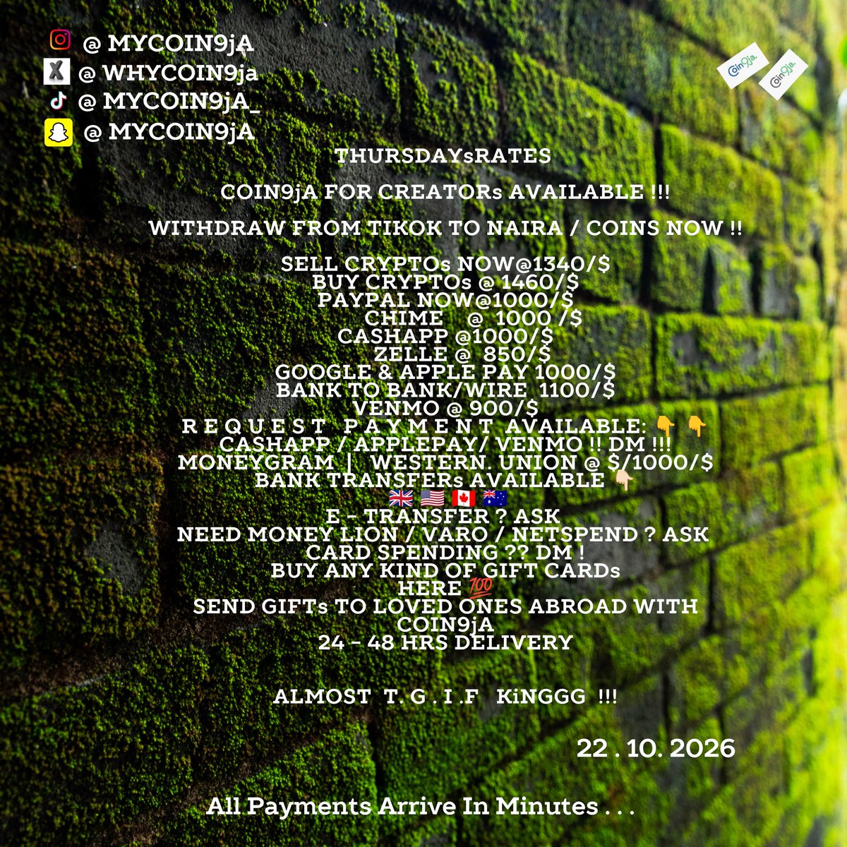 whycoin9ja's tweet photo. THURSDAYs RATES 📍 https://t.co/EskajdjNsX