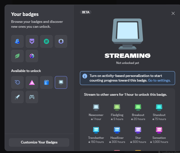 beascripts's tweet photo. Discord has found a clever way to gamify data collection.

How do you convince users to enable invasive data personalization? Turn it into an achievement system and reward them with badges.

It's a rather predatory use of game design to incentivize users into surrendering more of their privacy