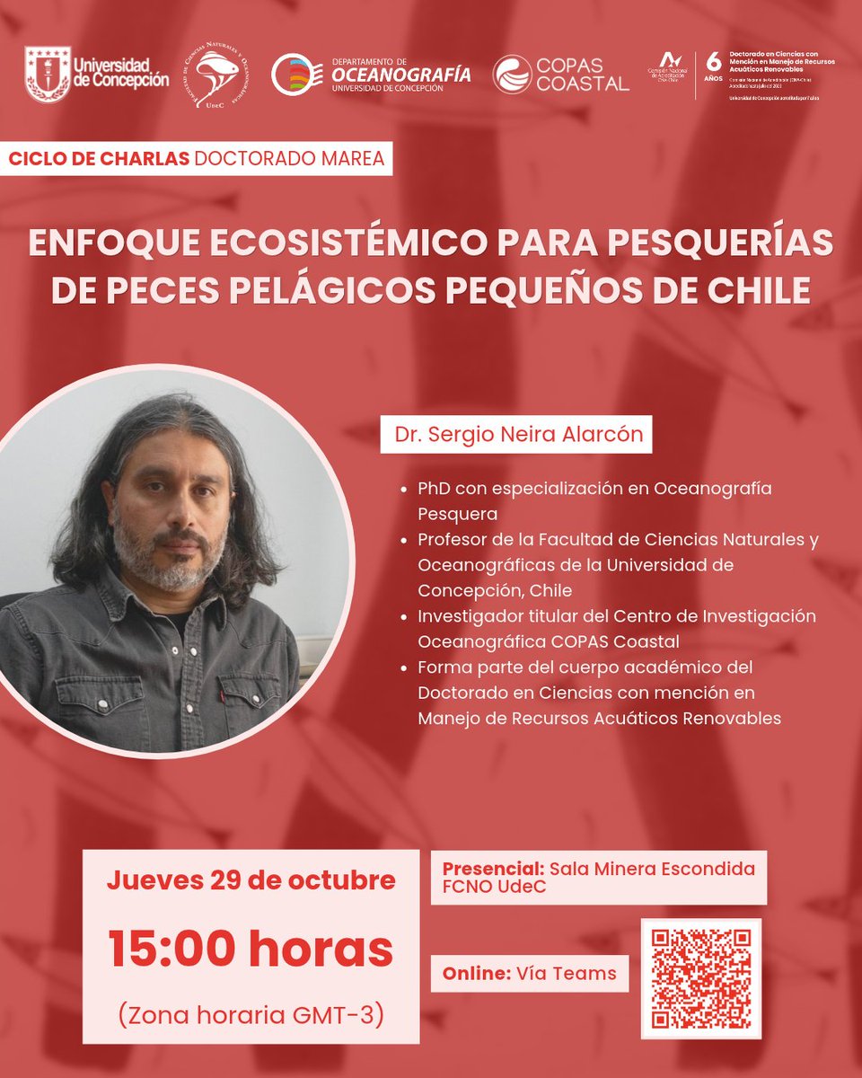 DOCEUdeC's tweet photo. 🌊 Charla “Enfoque ecosistémico para pesquerías de peces pelágicos pequeños de Chile”

🔗 Transmisión online Vía Teams (Se recomienda instalar la Aplicación Microsoft Teams) https://t.co/vMIZd5SFLp https://t.co/3R9J1Kmhpj