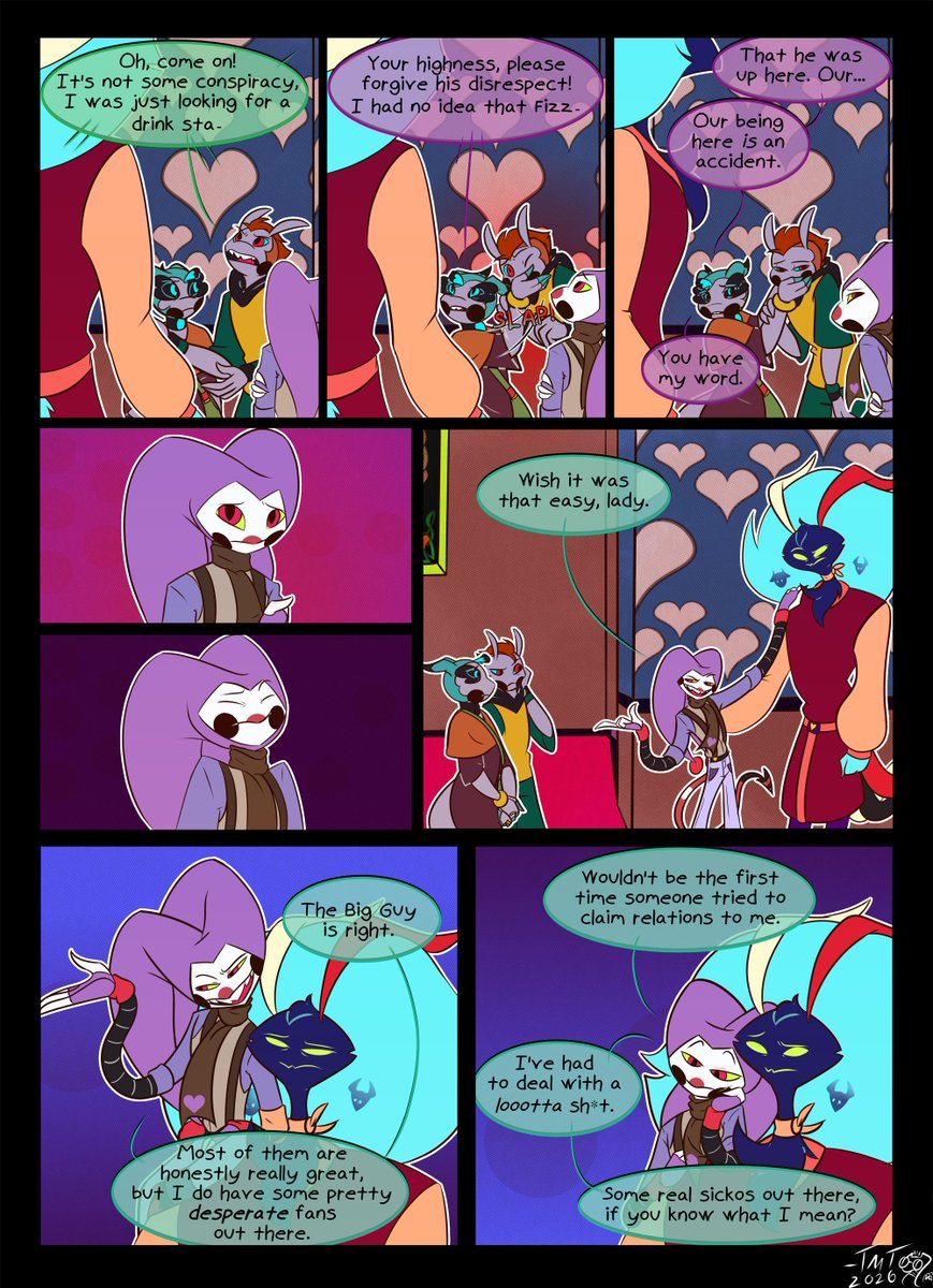 TMTremaine_712's tweet photo. Blood Bonds and Questions-PT4- Pgs 13-16 0fn67
Comic 4 of 5. Note: this comic contains discussions and depictions of anxiety/panic attacks, character identity issues, along with mild discussions of classism and ableism near the end. #helluvaboss #Fizzarolli https://t.co/iOAL03SZvu