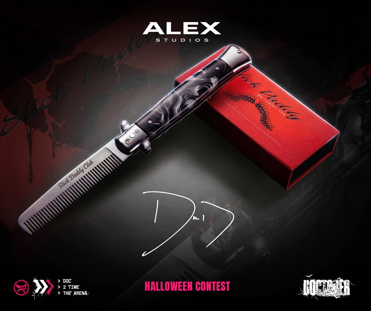 DrDisrespect's tweet photo. Another FIRST PLACE PRIZE REVEAL.  

One-of-one autographed Slick Daddy Comb.

Dress like the Doc. Post it. Tag #Doctober2026. Massage the caterpillar.  

Deadline, Oct 29.  
Winners LIVE, Oct 30. https://t.co/xv969KVqON