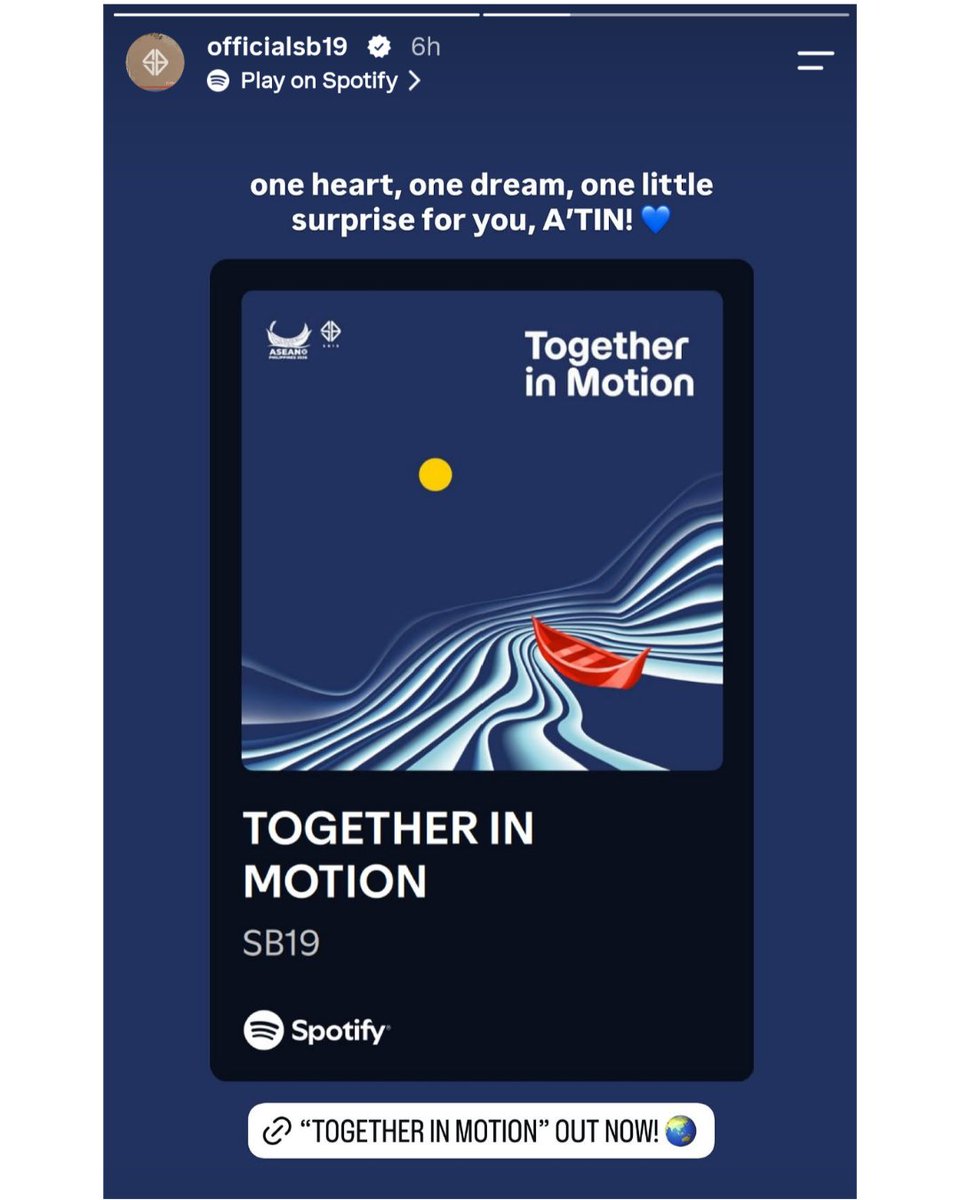 sb19instalounge's tweet photo. Have you seen SB19’s IG Stories, A’TIN? 👀 Who else was surprised like me?

Let’s show our love and stream “TOGETHER IN MOTION”! 🤝

🔗https://t.co/KCOzueLbzi

STREAM TOGETHER IN MOTION
@SB19Official #SB19
#SB19_TogetherInMotionSpotify https://t.co/qVwSBIk5Uo