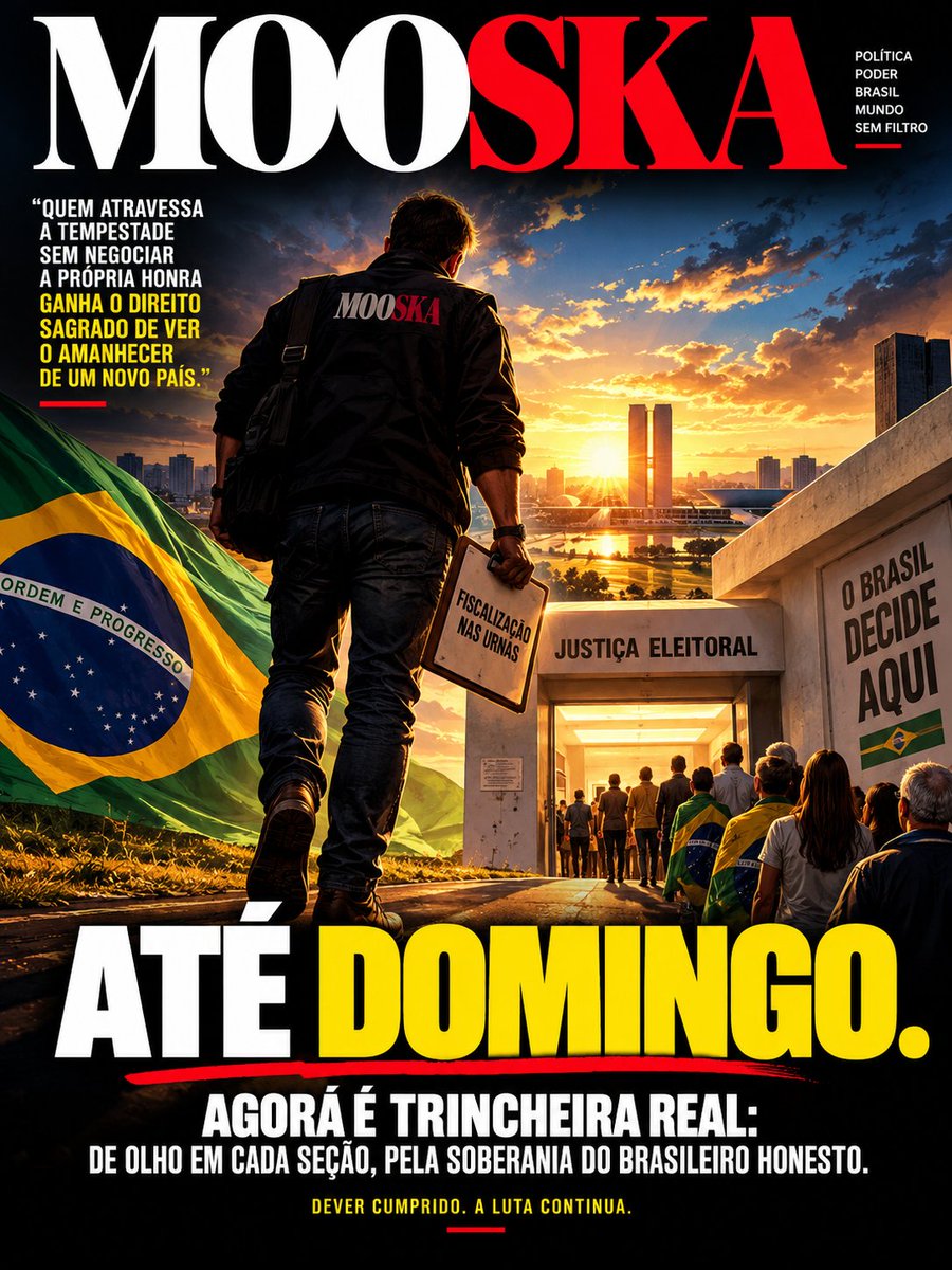 LagSignal's tweet photo. Chegamos até aqui. 🥹

E só quem atravessou o deserto sabe o peso exato de cada passo.

Vou me ausentar da rede pelas próximas horas. Desligo o teclado temporariamente por uma razão simples e inegociável: saio da análise e vou para a trincheira física da fiscalização. 
Estarei onde o voto acontece, de olho aberto em cada seção, cuidando para que a soberania do brasileiro honesto seja respeitada até o último comprovante impresso.

Volto no domingo, no fechamento das urnas, para fazermos juntos a nossa contagem e acompanhar a apuração voto a voto.

Mas antes de sair para o asfalto, preciso deixar uma mensagem para cada um de vocês que caminhou ao meu lado nesta jornada.

Olhem para trás por um instante.

Lembrem se do começo de 2023, quando a terra parecia arrasada e o sistema jurava que o movimento conservador estava morto e sepultado para sempre. Riram de nós. 
Fizeram chacota das nossas denúncias. 
Vimos gigantes da comunicação se ajoelharem de medo, amigos recuarem diante da pressão e famílias inteiras chorarem a dor e a injustiça da perseguição política. 
Naquele momento, quase ninguém acreditava que haveria amanhã.

Nós acreditamos. Construímos tijolo por tijolo, na teimosia e na coragem moral de quem não aceita vender a própria consciência.

Não houve um único dia de descanso. 
Gastei recursos do meu próprio bolso, gastei energia, enfrentei noites sem dormir, engoli derrotas amargas e dividi a dor de cada mãe de família que bateu à minha porta pedindo socorro. 
Nunca coloquei a vaidade ou o benefício pessoal na frente do compromisso com o meu nosso povo. 
Fiz tudo o que estava ao meu alcance, com os meus limites, com os meus defeitos e com a força que Deus me deu.

E hoje, a 72 horas da decisão, o sentimento que transborda no meu peito não é cansaço. 
É a felicidade serena de quem tem o dever cumprido.

O jogo virou. 
Aquilo que os donos do poder chamavam de impossível está acontecendo diante dos nossos olhos. 
O Brasil despertou, a juventude tomou as rédeas do próprio destino e o povo trabalhador perdeu o medo de peitar o sistema.

A nossa batalha não termina com a contagem do último voto no domingo. 
Essa eleição é apenas o primeiro golpe profundo. 
A luta continuará, paciente e implacável, até que todas as cabeças dessa hidra burocrática e corrupta sejam extirpadas da vida pública nacional.

Mantenham a cabeça erguida, o coração firme e a esperança inabalável.
No domingo, vistam o verde e amarelo com o orgulho de quem nunca se dobrou. 
A história não pertence aos covardes que manobram nos bastidores. 
A história pertence aos homens e mulheres de bem que decidiram não se render.

A gente se encontra no domingo para a vitória da liberdade.

"Quem atravessa a tempestade sem negociar a própria honra ganha o direito sagrado de ver o amanhecer de um novo país."
-Mooska

Zumm...

#FiscalizacaoNasUrnas #DeverCumprido #FlavioBolsonaroPresidente #Eleicoes2026 #AcordaBrasil #AteODomingo #BrasilLivre