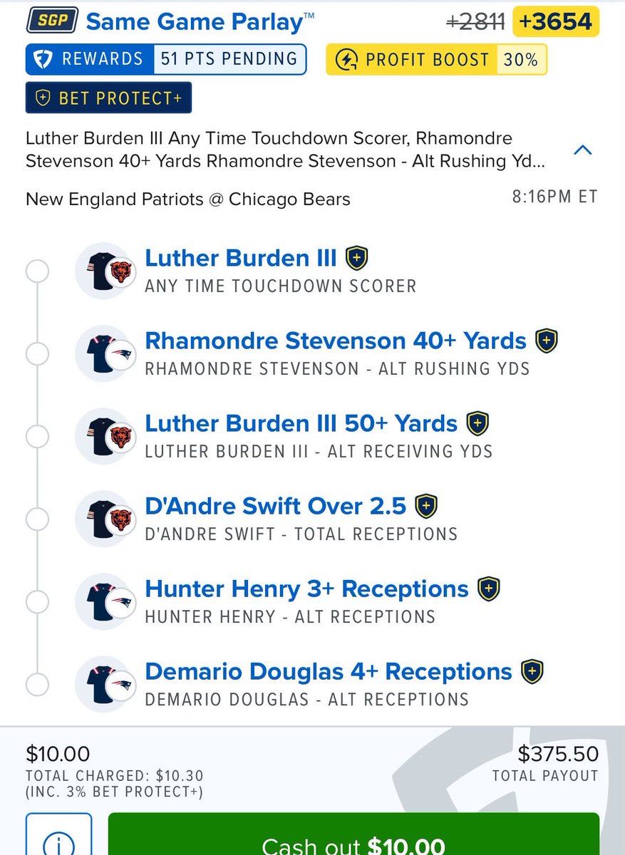 DalockObama's tweet photo. NFL Thursday Night Football Parlay🚨
I ❤️ Luther Burden with Caleb Williams
Luther Burden 50 + TD
Rhamondre
Swift 3 catches v good matchup
Hunter Henry only 3 receptions
Demario Doulas w/o Doubs v Bears passing D
#nflX #gamblingX #fanduel #draftkings #TNF https://t.co/gCKtXdhy9Y