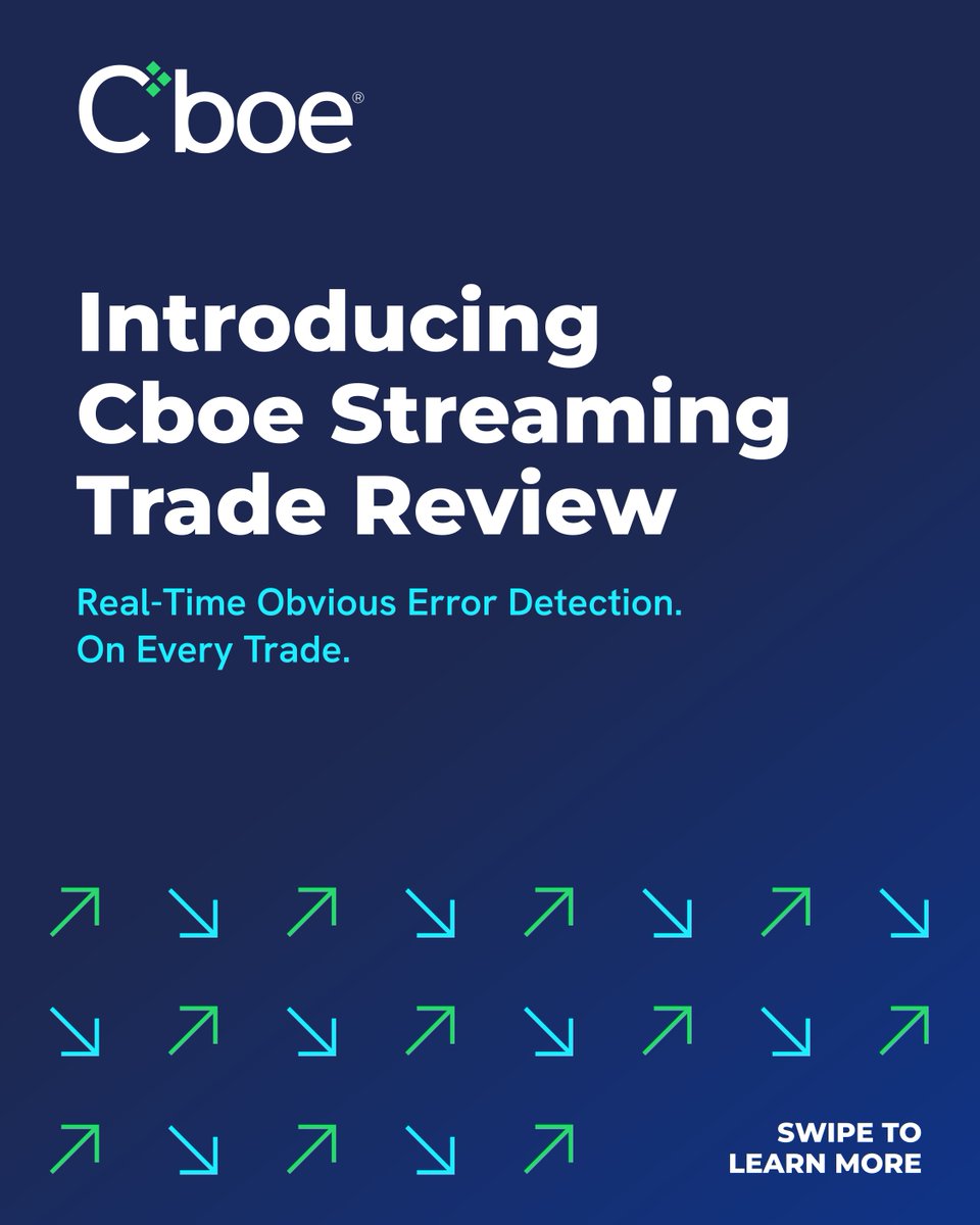 Cboe's tweet photo. Introducing Cboe Streaming Trade Review – near real-time obvious error detection and execution quality analytics appended to every trade you or your clients execute.

Exchanges give customers just 30 minutes to report an obvious error – professionals get only 15. Miss that window, and the trade stands. Streaming Trade Review flags potential errors the instant they happen, so you have more time to act.

Learn more: https://t.co/56ITkFtBDZ