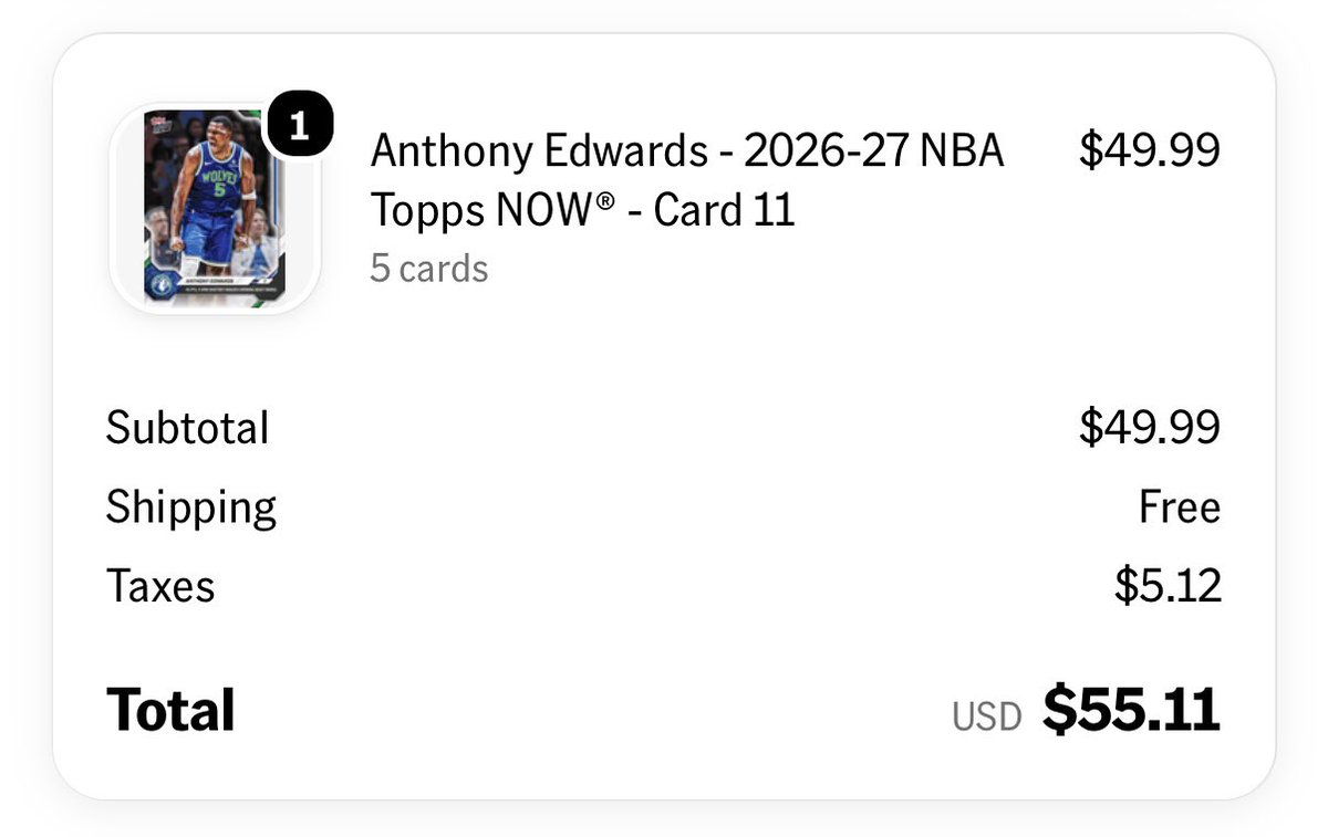 Kaiyan541's tweet photo. Order placed. Let’s do it! #toppsnow #anthonyedwards #luckyhit https://t.co/Vv6E8ufXc1