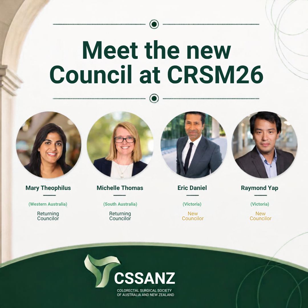 CSSANZORG's tweet photo. Meet the new CSSANZ Council. Congratulations to incoming President Michael Johnston, VP Chris Gillespie, Secretary Cherry Koh and Treasurer Sze-Lin Peng. Thank you to outgoing President Prof Frank Frizelle and Councillor Peter Lee for their leadership and service. #CSSANZ #CRSM26 https://t.co/qeQlP6ZTSr