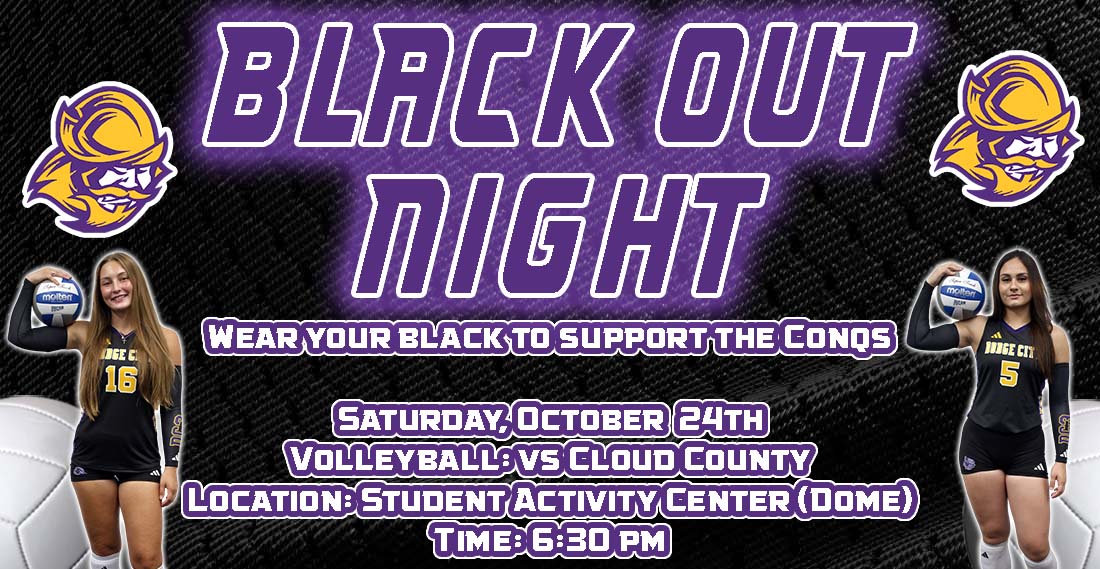 GoConqs's tweet photo. 🚨🏐⚫️⚫️BLACK OUT!!!⚫️⚫️🏐🚨  

Final home regular season game Saturday, October 24th  for @GoConqsVB🏐 (6:30pm) vs Cloud County -- Wear black to game to support the Conqs #GoConqs #BurnTheBoats https://t.co/2nBP1YRhQU
