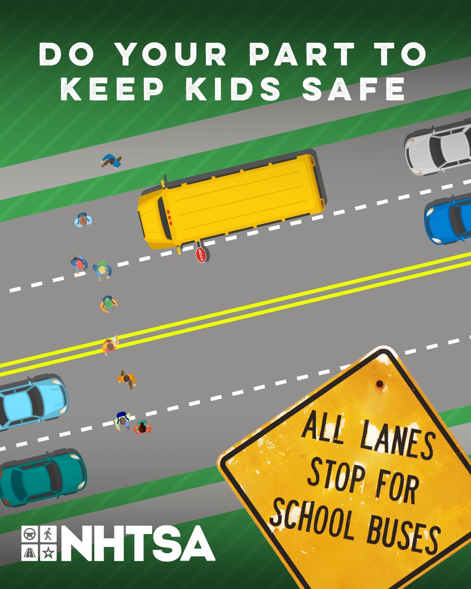 DriveSafeHR's tweet photo. That child stepping off the bus may be hidden from view — but they’re there. Stop when the stop-arm is out. Their life depends on it. #SchoolBusSafety https://t.co/cK7ZWD5jRP