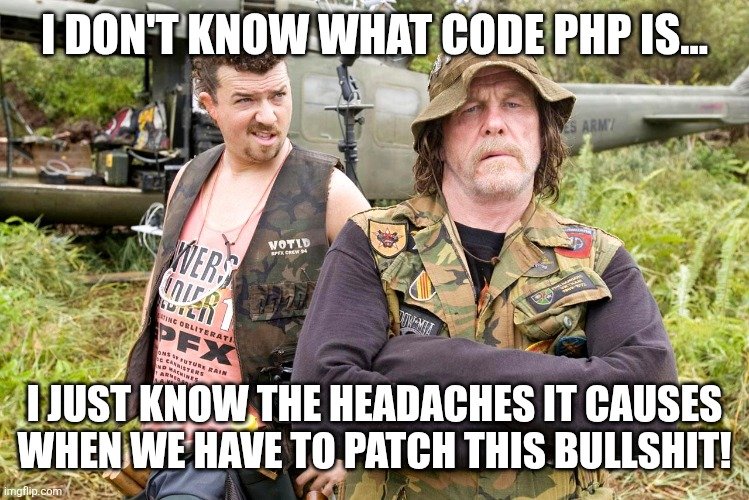quixoticronin's tweet photo. PHP is panic at the disco, kids! It's the end of the world. No time for panic $ex Or it's the chance for AWS and the Amazon threat intelligence to sell us some expensive AI solution. #PHP2Shell https://t.co/XwZ6ui2b9u