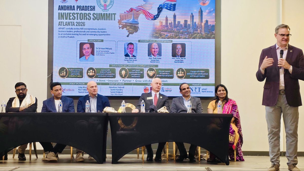 NRITDPAtlanta's tweet photo. While campaigning at a recent #APNRT event, Georgia representatives announced plans to adapt Andhra Pradesh’s "One Family – One Entrepreneur" model for Forsyth County. Proof that AP's innovative governance is capturing global attention.✊

#NDA 
#TDP 
#JanasenaParty 
#NaraLokesh https://t.co/hMtft3Mnh7