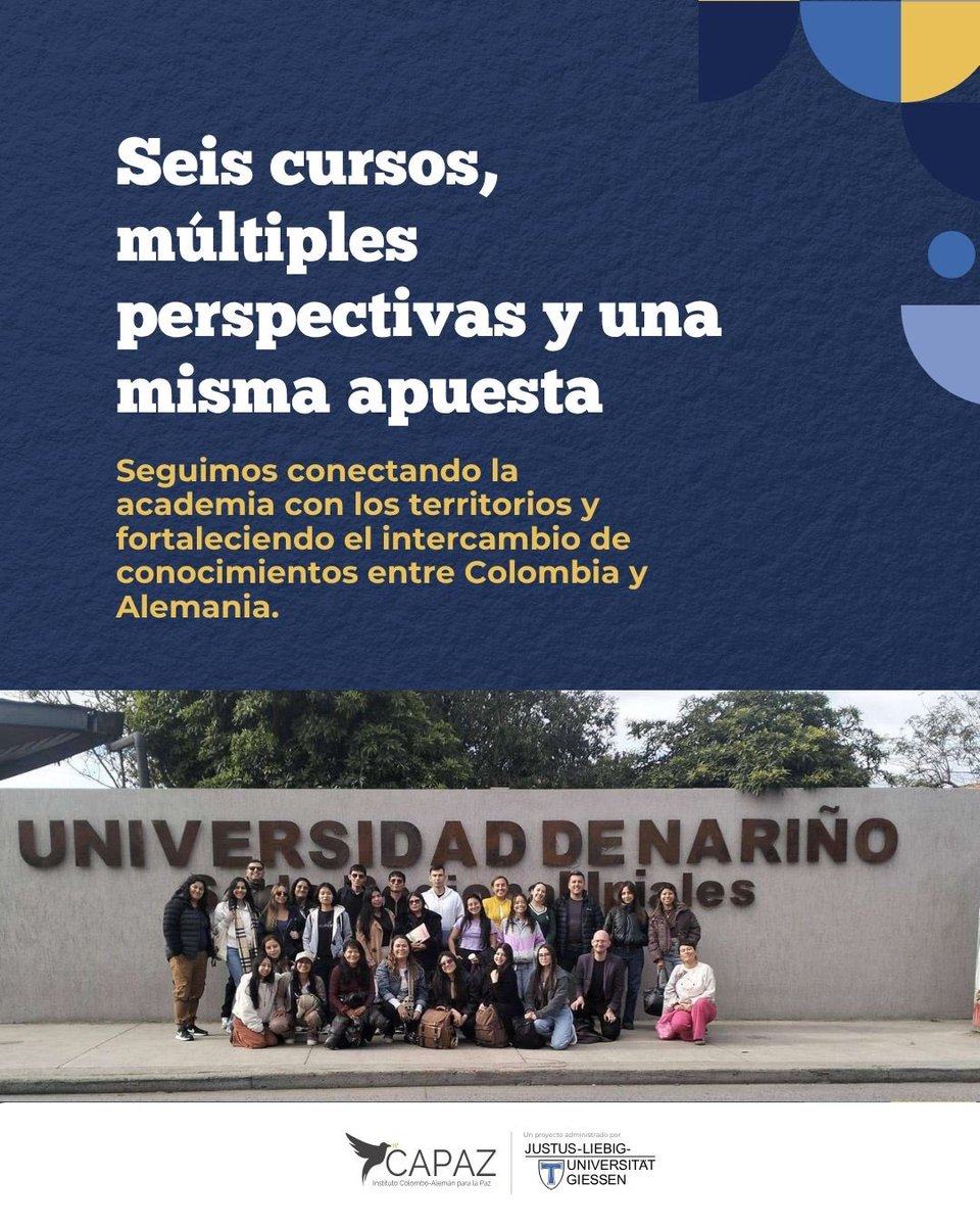 Instituto_CAPAZ's tweet photo. 2️⃣ En Barranquilla, Pasto e Ipiales, Popayán y Cali, abrimos espacios de diálogo sobre conflicto armado, memoria, migración y educación. A través de nuestros cursos virtuales, ampliamos las conversaciones hacia la diplomacia científica, el desarrollo sostenible y Oriente Medio. https://t.co/cf9XcudwGl