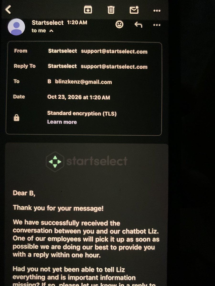 Katie6278's tweet photo. @Startselect_com I didn't receive my order
Can you please send   me an link to view my code on WhatsApp 
Here is my order number (71168342)
Order Date: 22 oct 2026

- ⁠time
- 12:29

Or
My correct email

Blinzkenz@gmail.com https://t.co/zN58RZOUAH