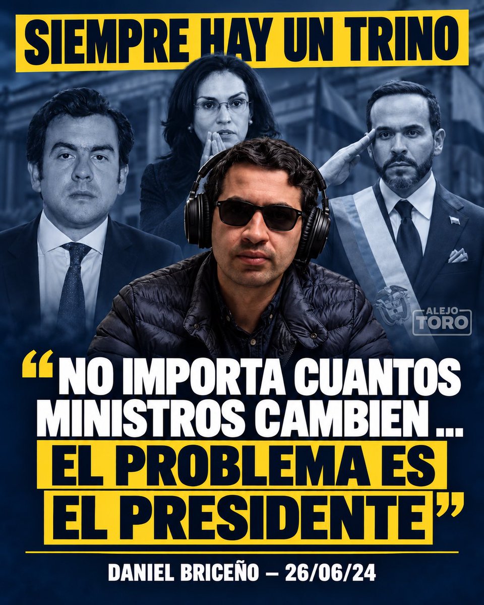 AlejoToroAnt's tweet photo. Muy de acuerdo con este trino del 2024 de Daniel Briceño que ahora sí aplica, imagínense un gobierno sin dos ministros en menos de tres meses y sin contar Colpensiones, Bomberos, salud, Dane y todos los que ya echaron . 
El gobierno de Abalardo hace aguas y la Patria Estafa todos los días nos trae un nuevo escándalo 
¡Hagamos el favor de compartir!