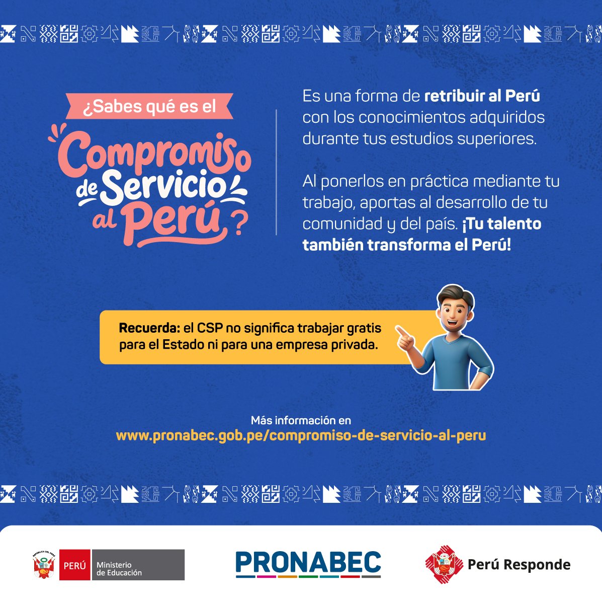 Pronabec's tweet photo. 📷 ¡Talento, contribuye al desarrollo del Perú! ¿Ya sabes en qué consiste el Compromiso de Servicio al Perú que deben cumplir los beneficiarios del #Pronabec? Descúbrelo en este post. 📷
📷 Más información aquí 📷 https://t.co/RNHtxvyoSz https://t.co/7aQhPDvlCY
