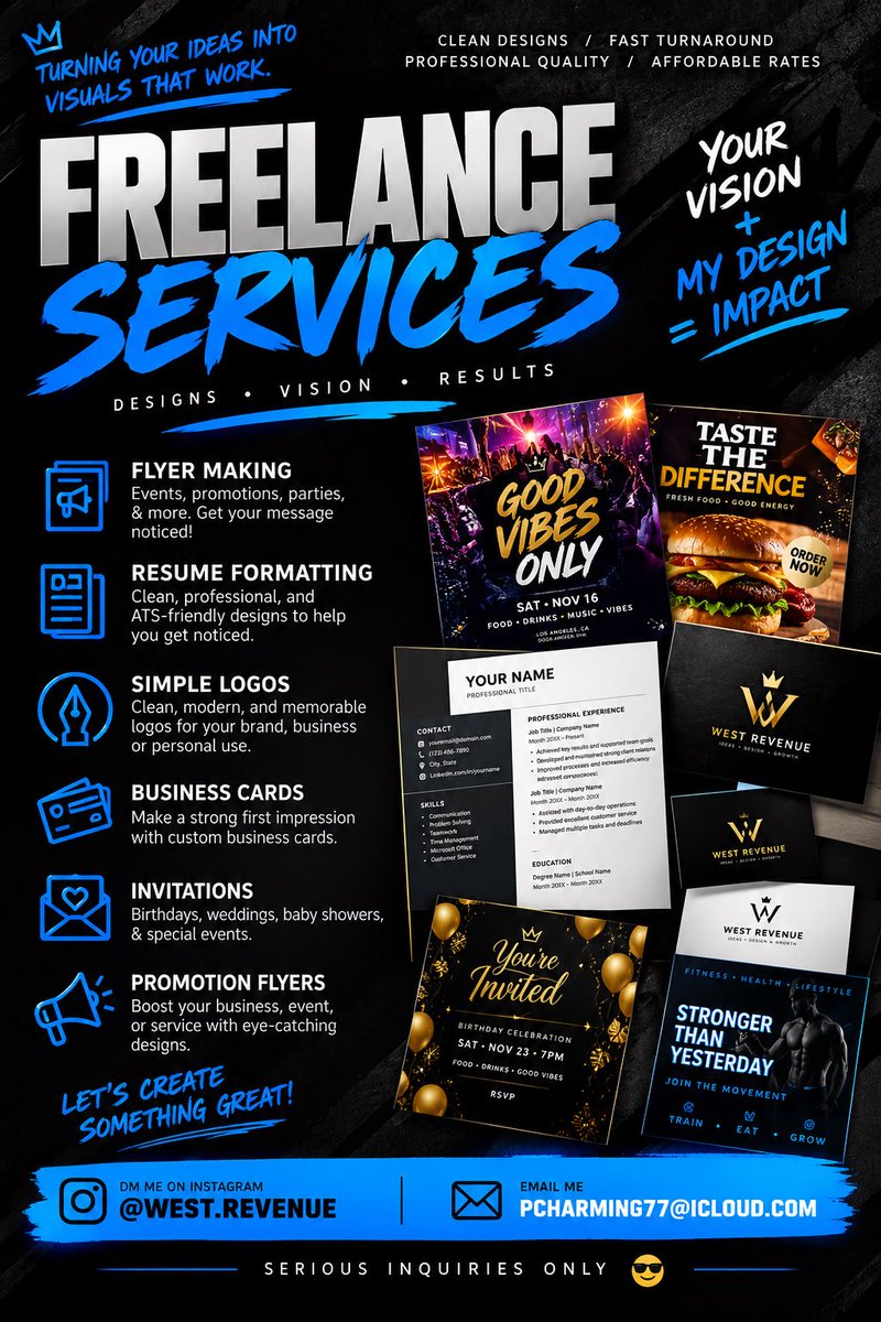 lostpleasur3's tweet photo. I’m currently welcoming new clients with affordable starter pricing. If you ever need professional-looking designs to promote your business, services, or next event, I’d be happy to work with you.

Serious inquiries only 😎 https://t.co/jiyD1HIPSJ